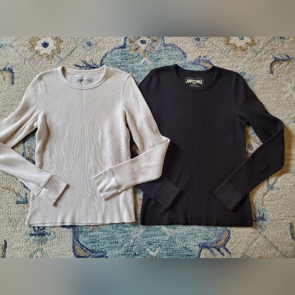 American Eagle Black and White Waffle Knit Thermal Tops S - Picture 8 of 8